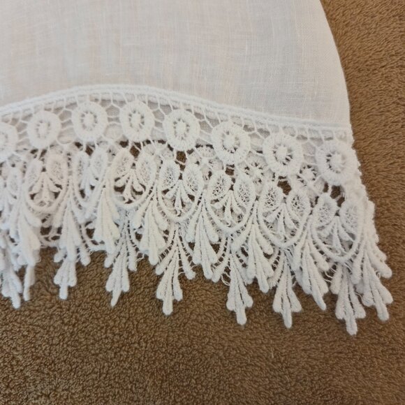 Terzo Millennio 100% Linen Pullover Top Size S White Made in Italy Crochet Trim - Picture 4 of 8